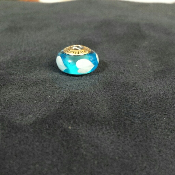 Pandora Jewelry - NWOT Pandora Glass Murano blue w/ white hearts